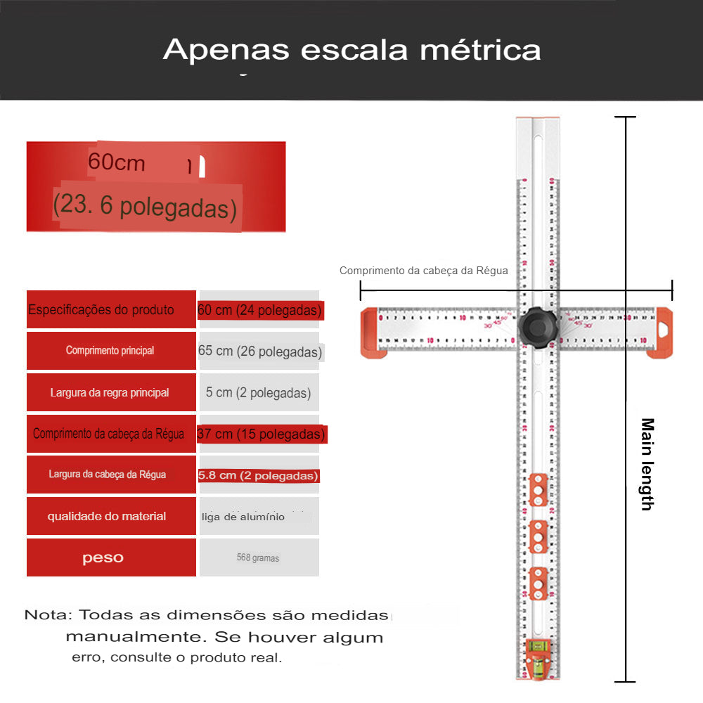 Régua de posicionamento para furação 4 em 1