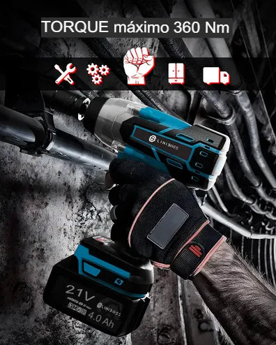 Chave de impacto elétrica com bateria de lítio e acessórios.