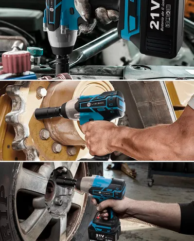 Chave de impacto elétrica com bateria de lítio e acessórios.