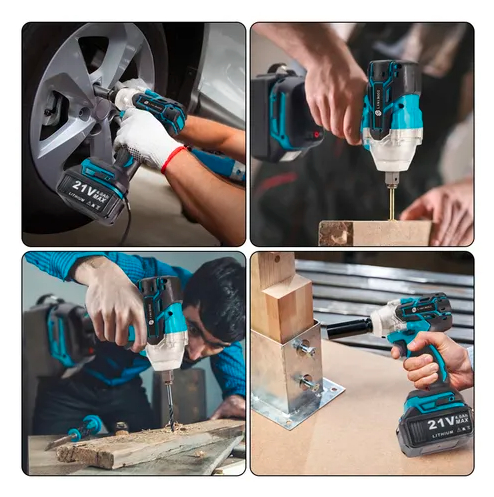 Chave de impacto elétrica com bateria de lítio e acessórios.